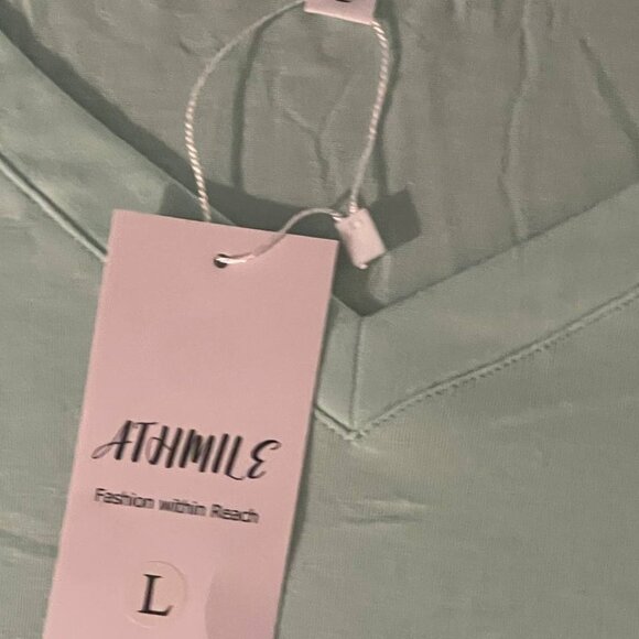 Women's Light Aqua Green Short Sleeve V-Neck T-Shirt Size L - Picture 4 of 6